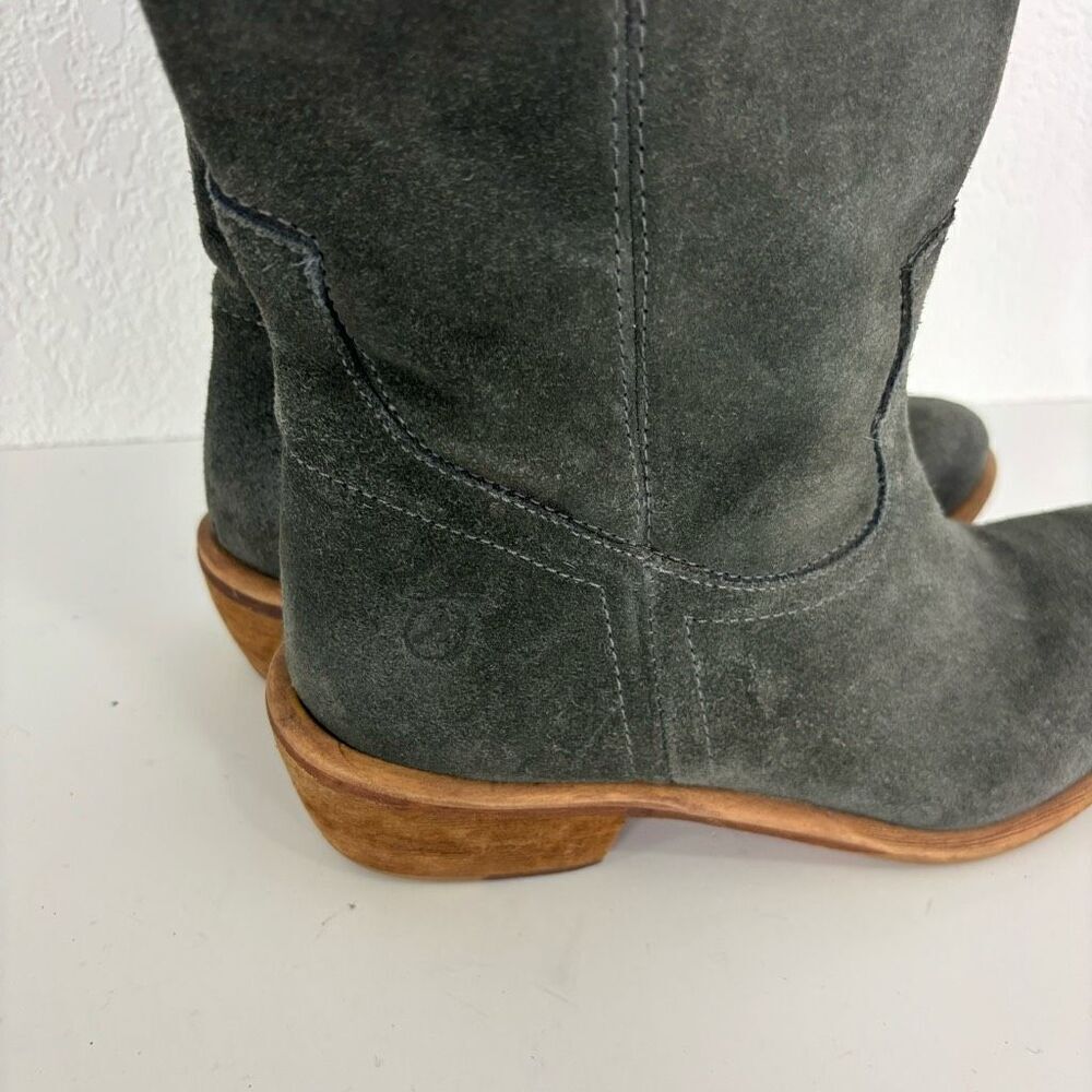 Bronx Grey Suede Tall Low Heel Western Pull On Boots - Picture 5 of 9